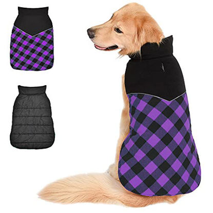 Picture of Fragralley Dog Winter Coat, Reversible Waterproof Winter Pet Snow Jacket, Dog Cold Clothes Warm Cotton Vest Windproof Sweaters, Plaid with Reflective, for Small Medium and Large Dogs,Dog Coat