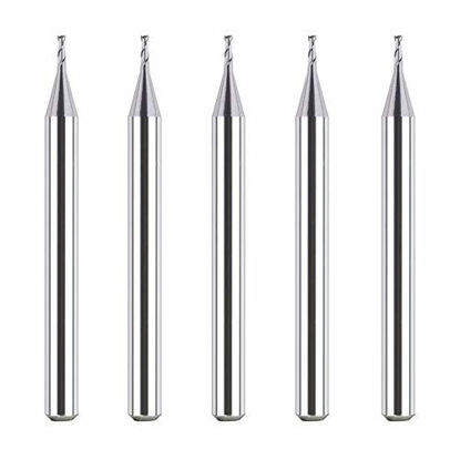 Picture of SpeTool 5Pcs/Set Flat Nose Double Flute Carbide End Mill 1/32" Cutting Dia Router Bits Cutter CNC Machine Tools For Carbon Steel Soft Alloy Steel Die Steel Tool Steel Cast Iron Wood