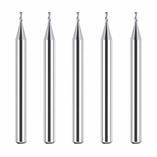 Picture of SpeTool 5Pcs/Set Flat Nose Double Flute Carbide End Mill 1/32" Cutting Dia Router Bits Cutter CNC Machine Tools For Carbon Steel Soft Alloy Steel Die Steel Tool Steel Cast Iron Wood