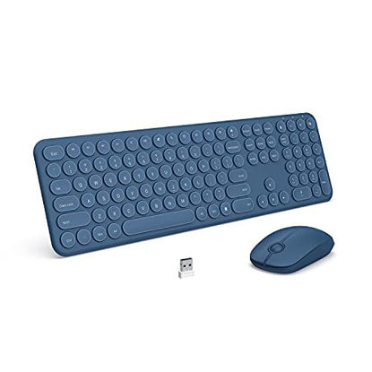 Picture of Wireless Keyboard and Mouse Combo, 2.4GHz Full-Size Wireless Keyboard Mouse with Numeric Keypad for Laptop, Computer, PC - Round Keycaps (Blue)