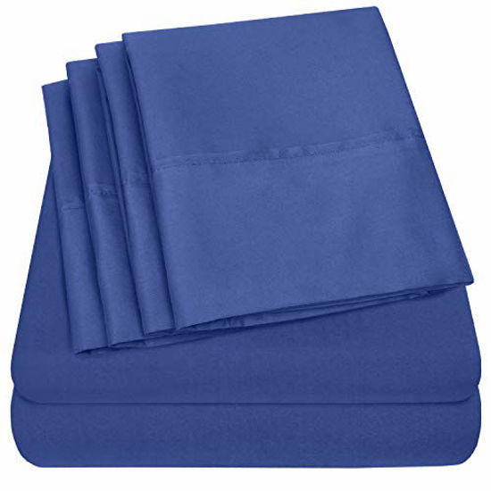 Picture of Sweet Home Collection 6 Piece Bed Sheets 1500 Thread Count Fine Microfiber Deep Pocket Set-Extra Pillow Cases, Value, California King, Royal Blue