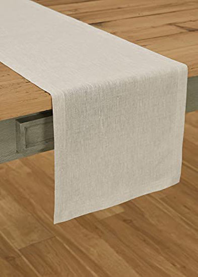 Picture of Solino Home 100% Pure Linen Table Runner - 14 x 90 Inch Athena, Handcrafted from European Flax, Natural Fabric Runner - Light Natural