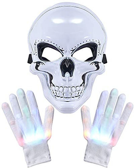 Picture of Halloween Mask LED Skeleton Mask Purge Hacker Mask Scary Glow in The Dark Mask for Halloween Costume Party (White)