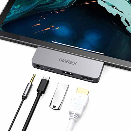 Picture of IPad Pro USB C Hub, CHOETECH 4 in 1 IPad Pro Hub 4K@60HZ HDMI Adapter and USB-C PD 60W, USB 2.0, 3.5mm Audio Output, Compatible with IPad Pro 2021/2020 /2018, iPad Air 4, MacBook Pro 2020/2019