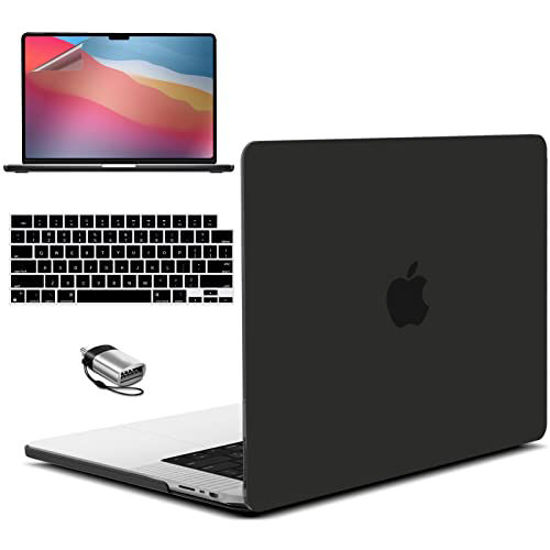 Picture of IBENZER New 2021 MacBook Pro 14 Inch Case M1 Pro Max A2442, Hard Shell Case & Keyboard Cover & Screen Protector & Type C for Apple Pro 14 with Touch ID, Black, MT14-BK+2TC