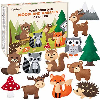 Picture of CiyvoLyeen Woodland Animals Craft Kit Forest Creatures DIY Sewing Felt Plush Animals for Kids Beginners Educational Sewing Set Girls and Boys Art Craft Kits