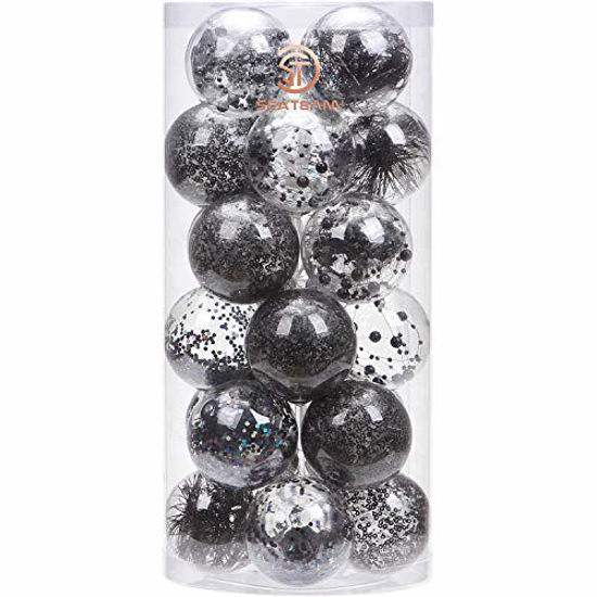 Picture of Sea Team 70mm/2.76" Shatterproof Clear Plastic Christmas Ball Ornaments Decorative Xmas Balls Baubles Set with Stuffed Delicate Decorations (24 Counts, Black)