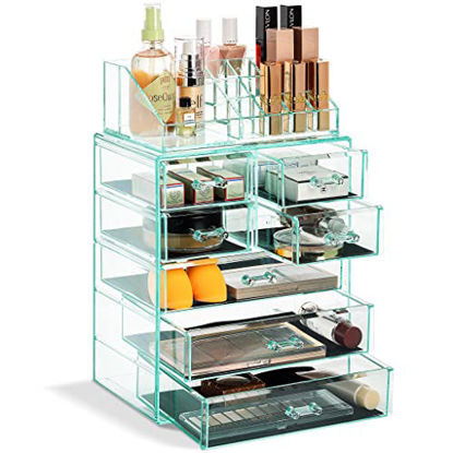 Picture of Sorbus Cosmetic Makeup and Jewelry Storage Case Display - Spacious Design - Great for Bathroom, Dresser, Vanity and Countertop (3 Large, 4 Small Drawers, Teal Thrill)