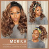 Picture of MORICA Headband Wig Short Wavy Wigs for Black Women Brown Bob Wig Glueless Synthetic Shoulder Length Wigs 16 Inch Headwrap Wigs with Headband Attached