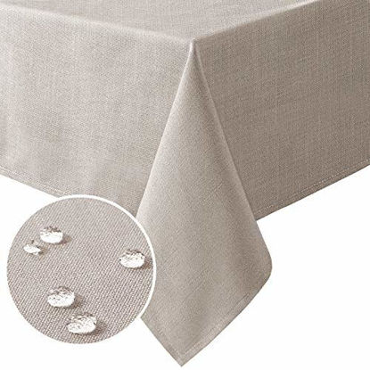 Picture of H.VERSAILTEX Linen Textured Table Cloths Rectangle 60 x 120 Inch Premium Solid Tablecloth Spill-Proof Waterproof Table Cover for Dining Buffet Feature Extra Soft and Thick Fabric Wrinkle Free, Taupe