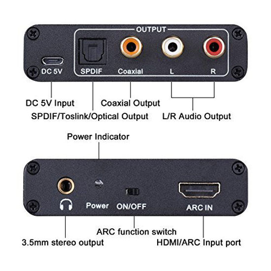 Getuscart Hdmi Arc Adapter Tendak Arc Audio Extractor With Digital Optical Toslink Spdif 3572