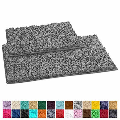 Picture of LuxUrux Bathroom Rug Set-Extra-Soft Plush Bath mat Shower Bathroom Rugs,1'' Chenille Microfiber Material, Super Absorbent (Rectangular Set, Light Grey)