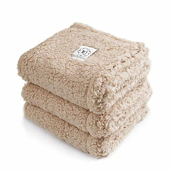 Picture of 1 Pack 3 Blankets Fluffy Premium Fleece Pet Blanket Soft Sherpa Throw for Dog Puppy Cat Beige Medium (30x20'')