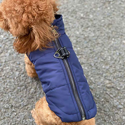 Picture of Dog Winter Vest with Cotton Lining, Waterproof Ultra Warm Dog Winter Coat Windproof Zippered Jacket Breathable Soft Dog Coat for Small Medium Large Dogs Navyblue XL