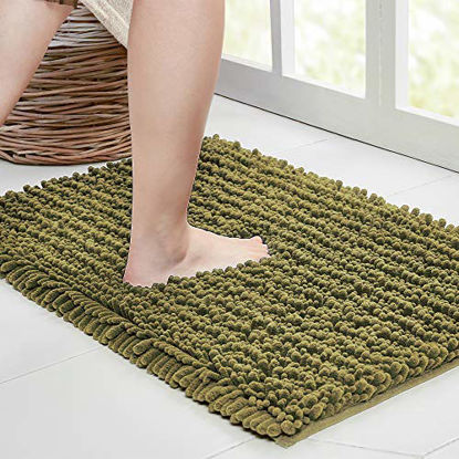 Picture of Walensee Large Bathroom Rug Non Slip Bath Mat (47x17 Inch Olive Green) Water Absorbent Super Soft Shaggy Chenille Machine Washable Dry Extra Thick Perfect Absorbant Best Plush Carpet for Shower Floor