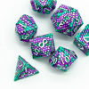 Picture of UDIXI Dragon Scale DND Dice Set , Metal Dice for Role Playing Games, Polyhedral Metal Dice for Dungeons and Dragons with Leather Dice Bag(Green Purple-White Number)