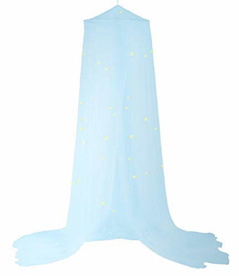 Picture of BCBYou Bed Canopy Mosquito Net with Fluorescent Stars Glow in Dark for Baby, Kids, and Adults, for Cover The Baby Crib, Kid Bed, Girls Bed Or Full Size Bed (Light Blue)