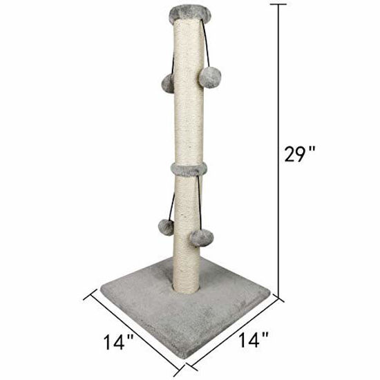 Picture of Dimaka Cat Scratching Post, Cat Scratcher for Large Cats with Teasing Toy Ball, Natural Sisal White and Grey (Vertial Tree)