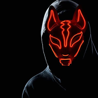 Picture of eLUUGIE Halloween Mask LED Light up Mask Fox mask for Cosplay Halloween Costume Masquerade Parties/Carnival (Red)