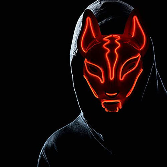 Picture of eLUUGIE Halloween Mask LED Light up Mask Fox mask for Cosplay Halloween Costume Masquerade Parties/Carnival (Red)