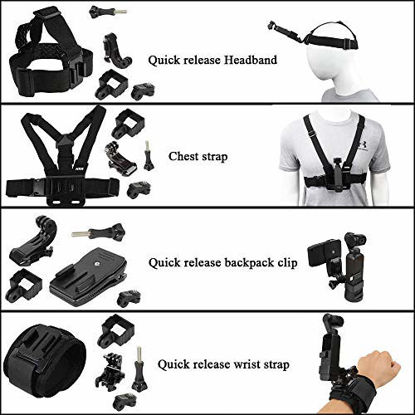 Picture of Accessories Kit for DJI Osmo Pocket,Osmo Pocket 2,New Quick Release Head Strap Mount + Chest Mount Harness + Backpack Clip Holder + 360°Rotating Wrist Strap