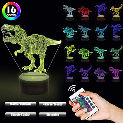 Picture of Lampeez Dinosaur Lamp Kits, 3D Night Light Illusion Lamp 4 Patterns with Remote 16 Color Change Decor Lamp, Dinosaur Gifts for Children