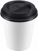 Picture of NYHI 12 oz. White Paper Disposable Cups with Black Lids - Hot/Cold Beverage Drinking Cup for Water, Juice, Coffee or Tea - Ideal for Water Coolers, Party, or Coffee On The Go