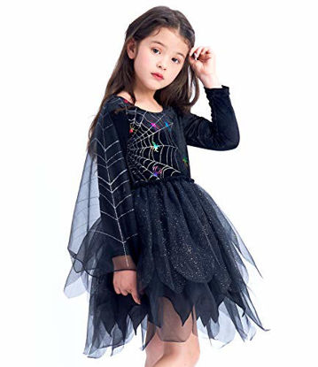 Picture of IKALI Black Witch Costume Girls Spider Tutu Dress Halloween Evil Outfit Magic Fancy Dress