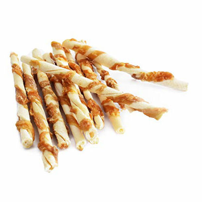 Picture of Canine Chews 5" Chicken Wrapped Rawhide Twist Stick Chew Toys Dog Treats for Small Dogs and Puppies (100 Pack)