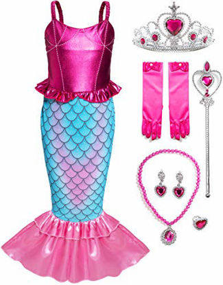 Picture of Funna Girls Mermaid Costume Princess Dress Up with Accessories Pink, 4T