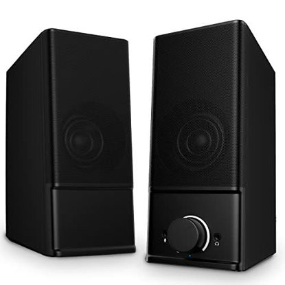 Picture of Computer Speakers, VOTNTUT USB Powered PC Speakers with Audio & Microphone Output, Wired Computer Speakers for Desktop, Laptop, Tablets (Black)