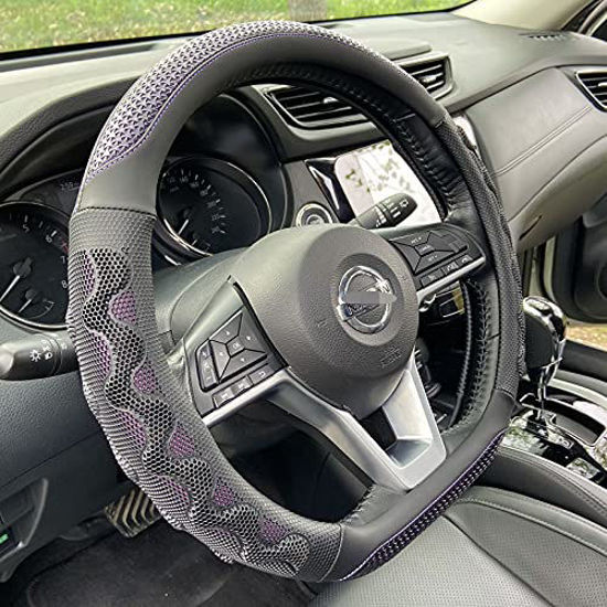 Picture of PINCTROT D Shaped 14.5 - 15 Inch Steering Wheel Cover Great Grip with 3D Honeycomb Anti-Slip Design, Flat Bottom 14.5 - 15 Inch (Purple)