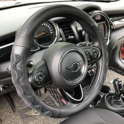 Picture of PINCTROT Small Size Steering Wheel Cover Great Grip with 3D Honeycomb Anti-Slip Design, 14 Inch (All Black)