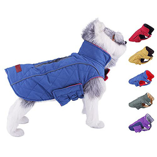 Picture of ThinkPet Dog Cold Weather Coats - Cozy Waterproof Windproof Reversible Winter Dog Jacket, Thick Padded Warm Coat Reflective Vest Clothes for Puppy Small Medium Large Dogs L Blue