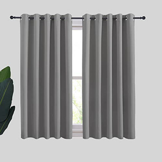 Picture of NICETOWN Silver Grey Blackout Curtain Panels for Bedroom, Thermal Insulated Extra Wide Blackout Draperies and Drapes for Basement (2 Panels, W70 x L54-inch)