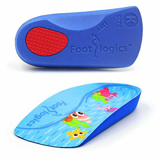 Picture of Footlogics Fun Kids Orthotic Shoe Insoles with Arch Support for Childrens Heel Pain (Severs Disease), Growing Pains, Flat Feet - Childrens, Pair (Toddler 5-7, 3/4 Length - Blue)