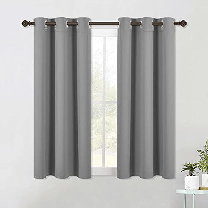 Picture of NICETOWN Bedroom Curtains Blackout Drapery Panels, Three Pass Microfiber Thermal Insulated Solid Ring Top Blackout Window Curtains/Drapes for Small Window (2 Panels, 42 x 54 Inch, Silver Grey)