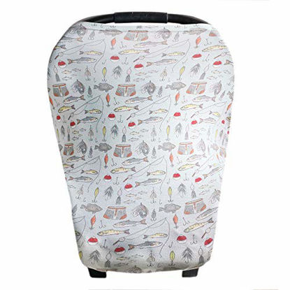 Picture of Baby Car Seat Cover Canopy and Nursing Cover Multi-Use Stretchy 5 in 1 Gift"Trout" by Copper Pearl