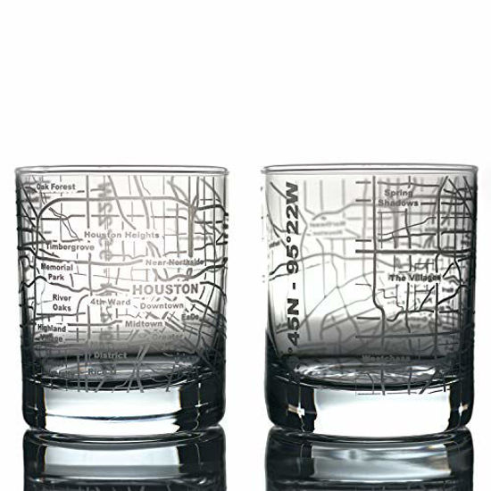 Picture of Greenline Goods Whiskey Glasses - 10 Oz Tumbler Gift Set for Houston lovers, Etched with Houston Map | Old Fashioned Rocks Glass - Set of 2