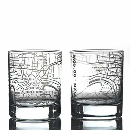 Picture of Greenline Goods Whiskey Glasses - 10 Oz Tumbler Gift Set for New Orleans lovers, Etched with New Orleans Map Old Fashioned Rocks Glass - Set of 2