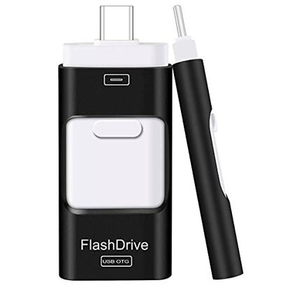 Picture of Flash Drive for iPhone 256GB, 4 in 1 USB Type C Memory Stick, Photo Stick External Storage Thumb Drive for iPhone iPad Android Computer, Dark Black