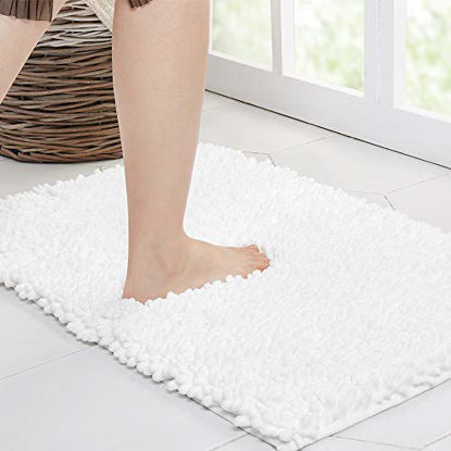Picture of Walensee Bathroom Rug Non Slip Bath Mat (36x24 Inch White) Water Absorbent Super Soft Shaggy Chenille Machine Washable Dry Extra Thick Perfect Absorbant Best Large Plush Carpet for Shower Floor