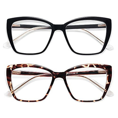 Picture of AMOMOMA Trendy TR90 Oversized Blue Light Reading Glasses Women,Stylish Square Cat Eye Glasses AM6031 C1+C6 2.5 x