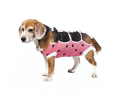 Picture of E-Collar Alternative for Cats and Dogs Designed to Protect Abdominal Wounds and Skin Disease. Award Winning and Patented Design Recommended by Veterinarians Worldwide. (Medium, Pink)