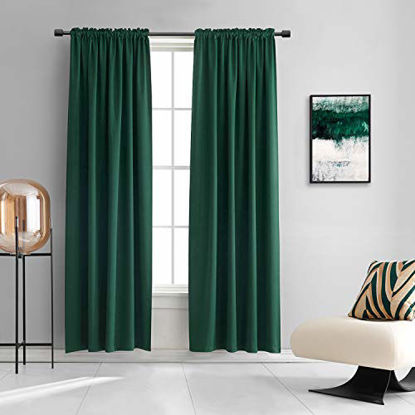Picture of DONREN Dark Green Blackout Thermal Insulating Window Curtain Panels for Bedroom with Rod Pocket (Emerald Green,42 x 84 Inches Long,2 Panels)