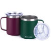 Picture of SUNWILL Coffee Mug Set with Handle and Lid 14 oz, Insulated Camping Mug 2 Pack, Double Wall Stainless Steel Travel Tumbler Cup, Reusable Coffee Cup Outdoor, Powder Coated Forest Green & Plum