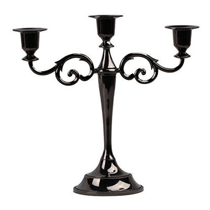 Picture of Viscacha 3 Candle Metal Candelabra Candlesticks Holder for Formal Events, Wedding, Church, Holiday Décor, Halloween Taper Candle Holder Stand Centerpiece Elegant Decoration Piece for Table, Black