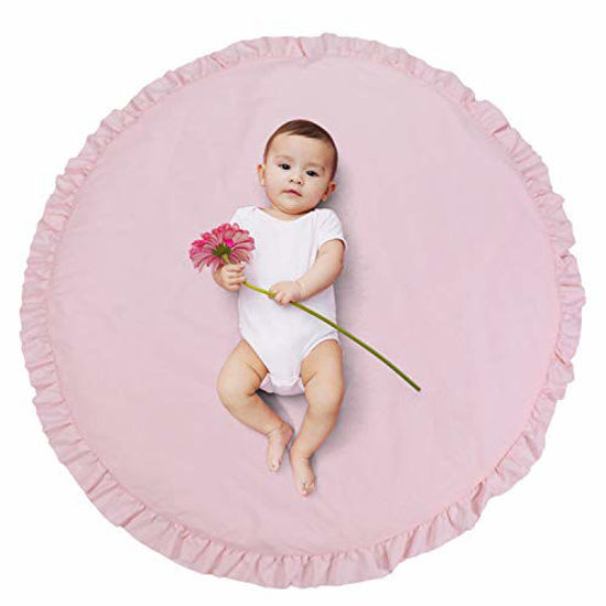 Picture of Abreeze Baby Cotton Play Mat Soft Crawling Mat Pink Detachable Washable Game Blanket Floor Playmats Kids Infant Child Activity Round Rug Home Room Decor