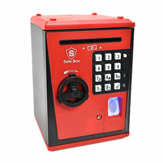 Picture of Lyght Kids Safe Box with Fingerprint Code, Talking Piggy Bank, ATM Savings Bank for Real Money, Great Toy Gift for Children(Black/Red)