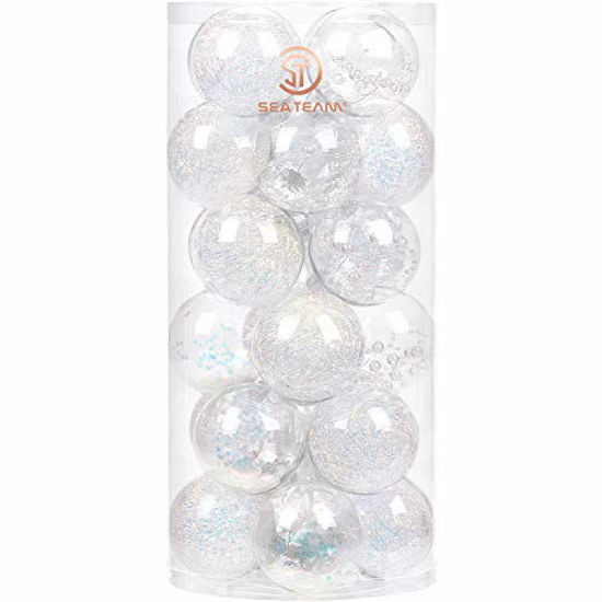 Picture of Sea Team 70mm/2.76" Shatterproof Clear Plastic Christmas Ball Ornaments Decorative Xmas Balls Baubles Set with Stuffed Delicate Decorations (24 Counts, Iridescent)